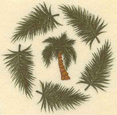 Embroidery Design: Circular Palm Fronds with Palm Tree6.94w X 6.87h