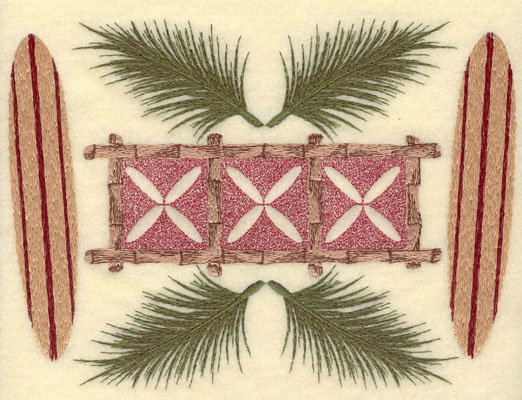 Embroidery Design: Palm Fronds Bamboo Motif & Surf-boards8.26w X 6.06h