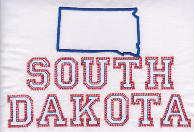Embroidery Design: South Dakota Outline and Name5.31" x 7.96"