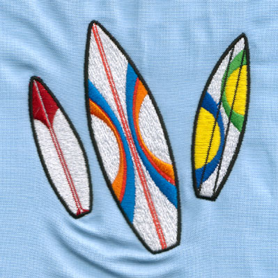 Embroidery Design: Three Surf Boards (large)3.75" x 4.01"