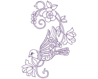 Embroidery Design: Paisley Bird with Flowers B 4.75w X 6.75h