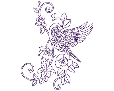 Embroidery Design: Paisley Floral Bird A 3.88w X 4.75h