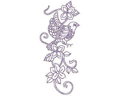 Embroidery Design: Paisley Flying Bird with Flowers A 2.25w X 5.38h