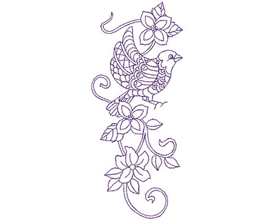 Embroidery Design: Paisley Flying Bird with Flowers B 2.94w X 7.00h