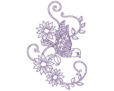 Embroidery Design: Paisley Flower Bird A 3.56w X 5.31h