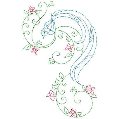 Embroidery Design: Delicate Bird With Flowers Large 4.41wX 6.94h
