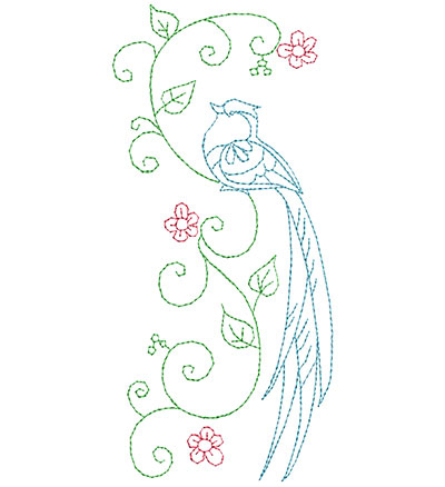 Embroidery Design: Delicate Bird Floral 2 Large 3.20w X 6.95h