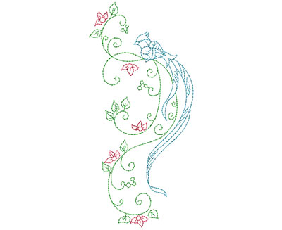 Embroidery Design: Delicate Bird Floral 3 Large 3.20w X 6.94h