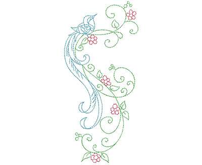 Embroidery Design: Delicate Bird Floral 4 Large 3.17w X 6.96h