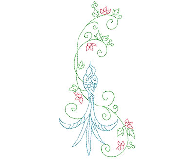 Embroidery Design: Delicate Bird Floral 7 Large 3.35w X 6.94h