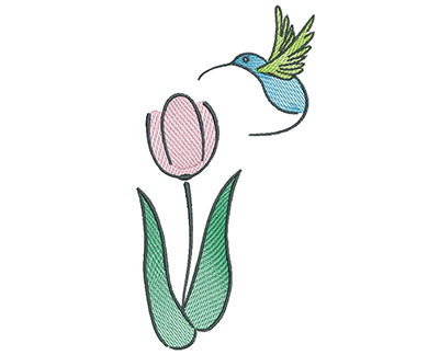 Embroidery Design: Hummingbird with Rose 3.68w X 7.14h