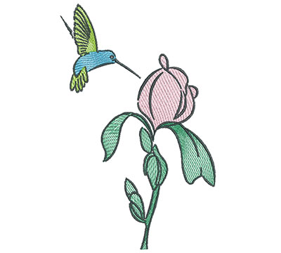 Embroidery Design: Hummingbird with Rose Flower 4.51w X 7.13h