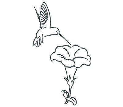 Embroidery Design: Hummingbird with Blooming Flower Outline 3.99w X 7.15h
