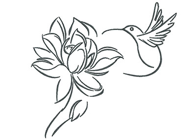 Embroidery Design: Hummingbird And Flower Outline 7.14w X 6.64h