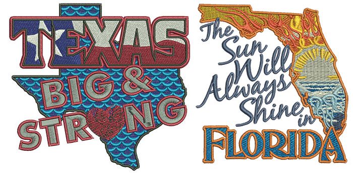 Embroidery Design: Help Texas and Florida 3 sizes