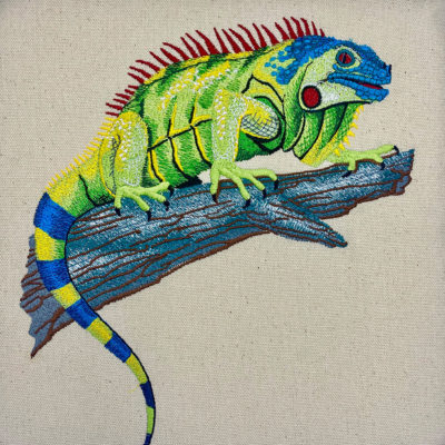 colorful iguana embroidery design