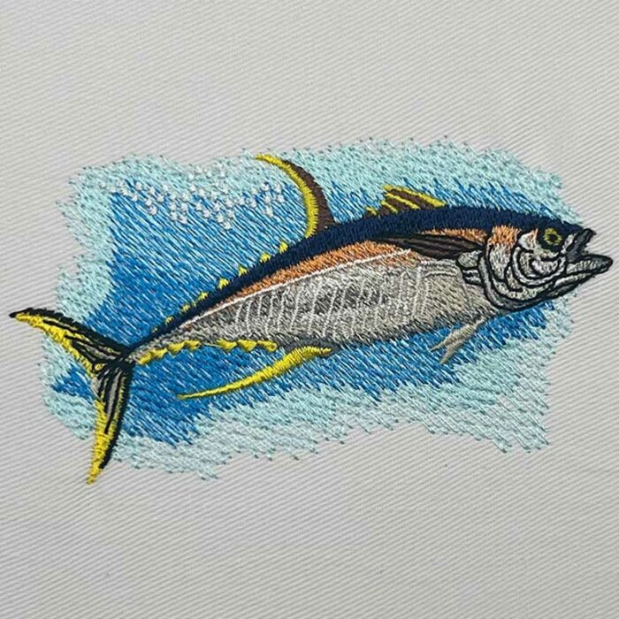 Yellow fin tun swimming embroidery design