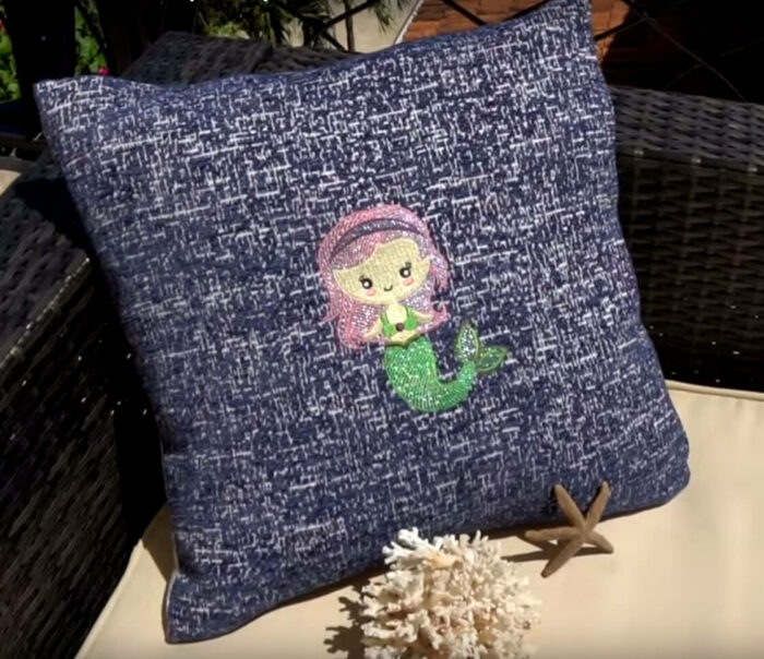 Mermaid embroidery pillow design