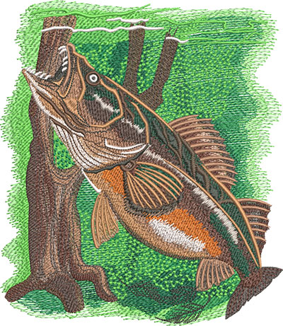 walleye fish swim embroidery design