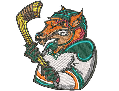 fox hockey mascot embroidery design