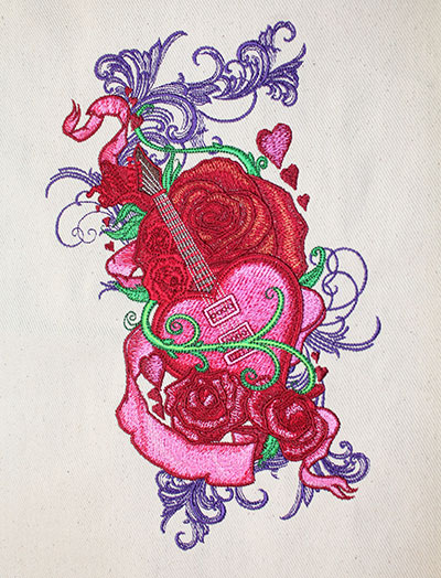 heart guitar embroidery design