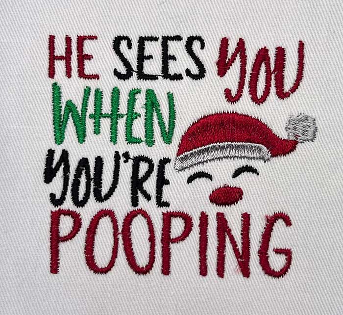 He sees you pooping embroidery design