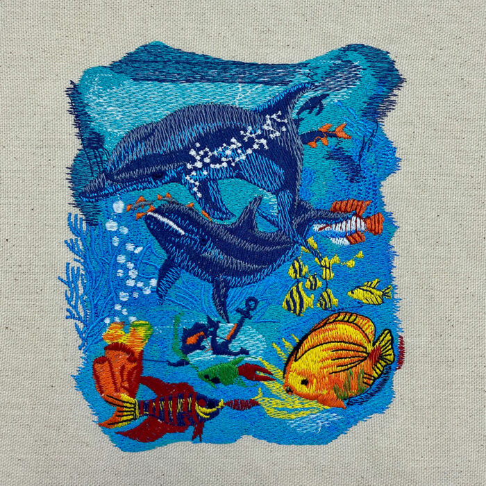 dolphin scene embroidery design
