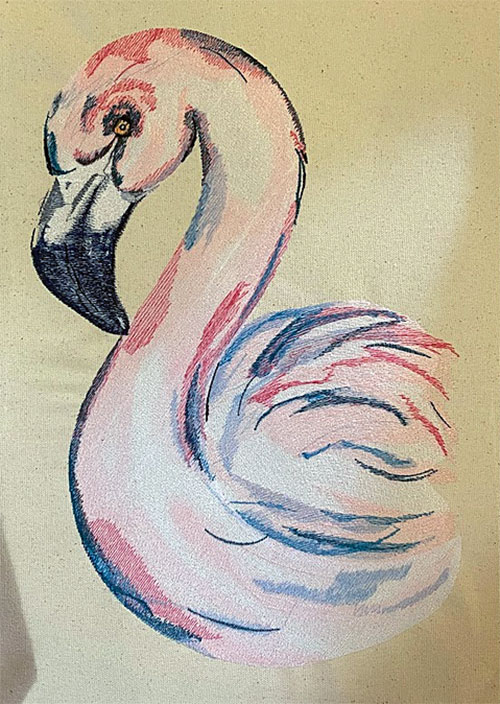embroidery art flamingo sew out
