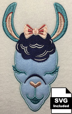 girly Llama applique embroidery design