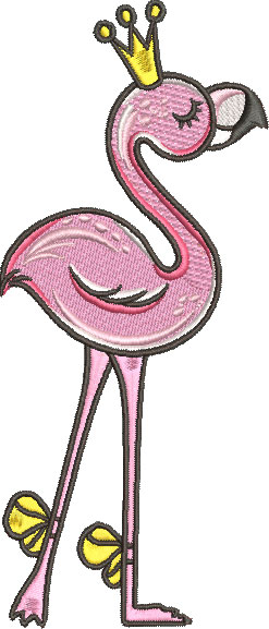 summer flamingo with crown embroidery design