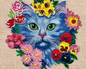 Cat Face With Flowers Embroidery Design