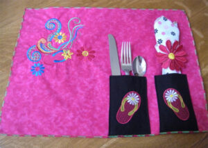 embroidered placemat with pockets