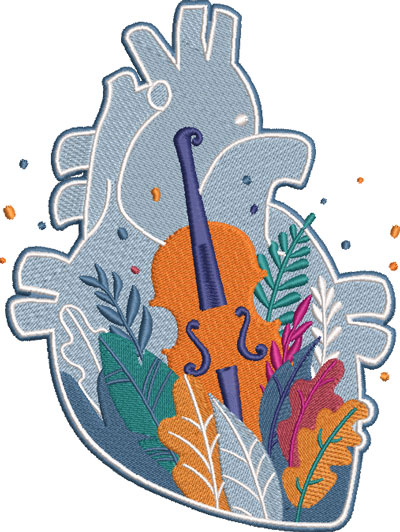 music heart embroidery design