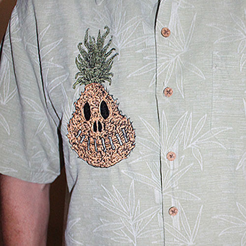 shrunken head pineapple embroidery design on shirt
