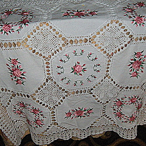 embroidered rose table cloth