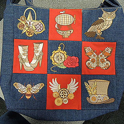 steam punk embroidered bag