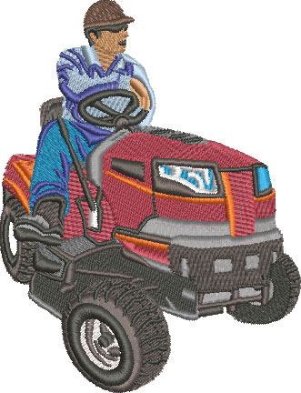 guy on lawnmower embroidery design