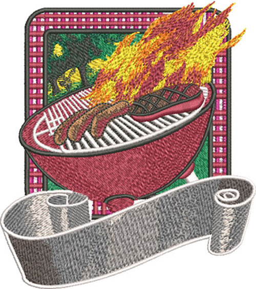 bbq flaming grill embroidery design