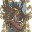 winged guitar crest embroidery design