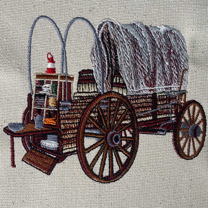 covered wagon embroidery design
