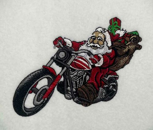 Wheelie Santa embroidery design