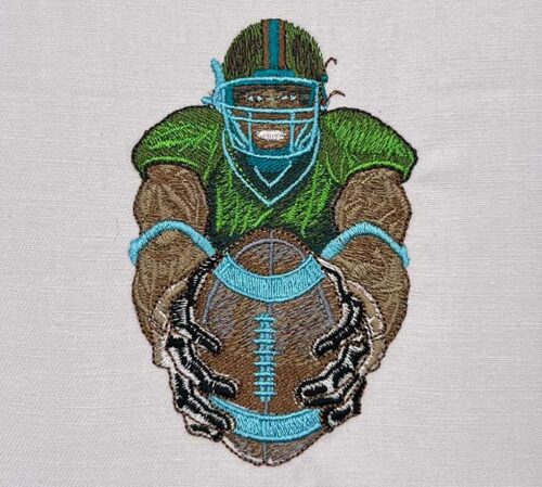 football player holding ball embroidery design
