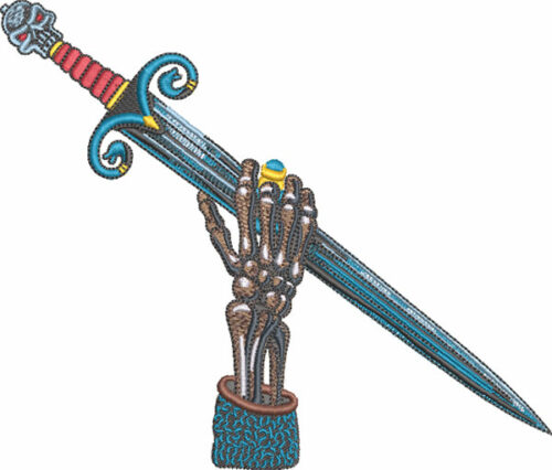 skeleton hand sword embroidery design