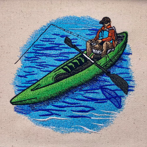 kayak fishing embroidery design