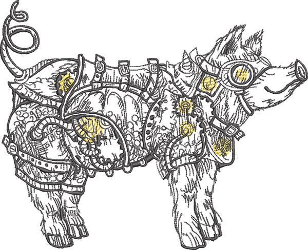 steampunk pig embroidery design