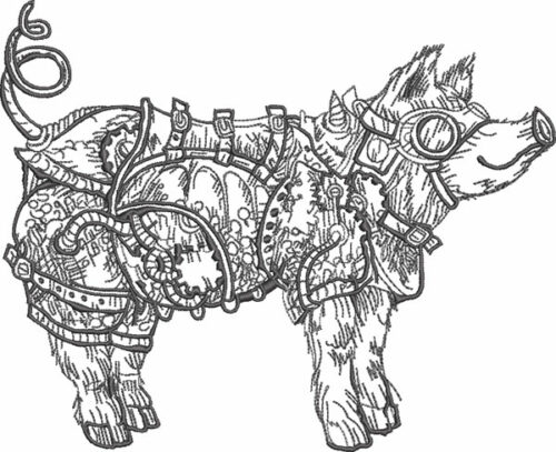 steampunk pig embroidery design