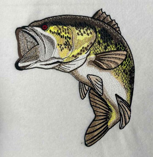 Large mouth bass swimming embroidery design