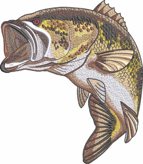 largemouth bass swimming embroidery design