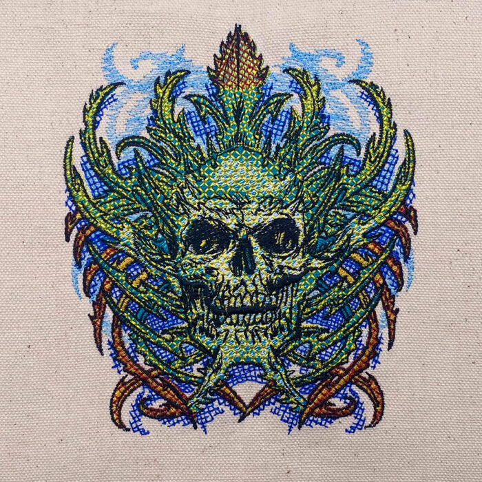 psychedelic skull embroidery design