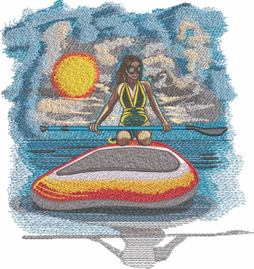 female paddle boarder embroidery design